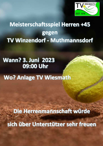 Vorschau - Heimmatch Herren +45, Samstag, 3. Juni